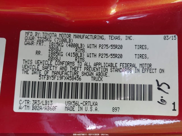 5TFBY5F19FX458456 Toyota Tundra Limited 5.7l V8