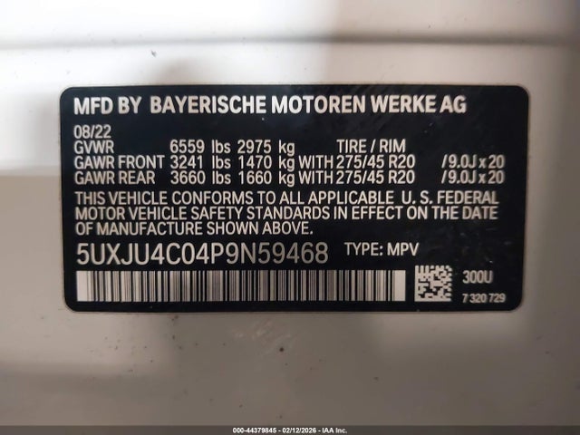 Aukcja sprzedaży 2023 Bmw X5 M50i, vin: 5UXJU4C04P9N59468, numer aukcji: 44379845