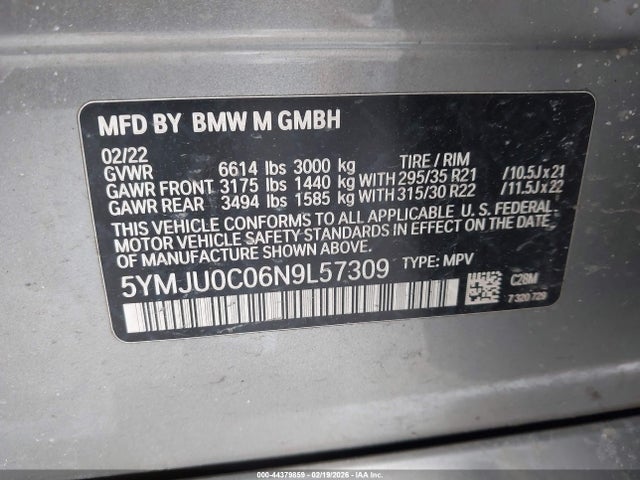2022 BMW X5 M 5YMJU0C06N9L57309 Photo 8