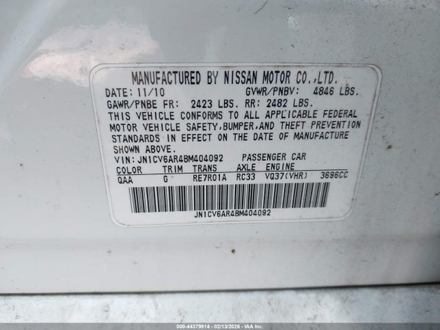 Aukcja sprzedaży 2011 Infiniti G37x, vin: JN1CV6AR4BM404092, numer aukcji: 44379914