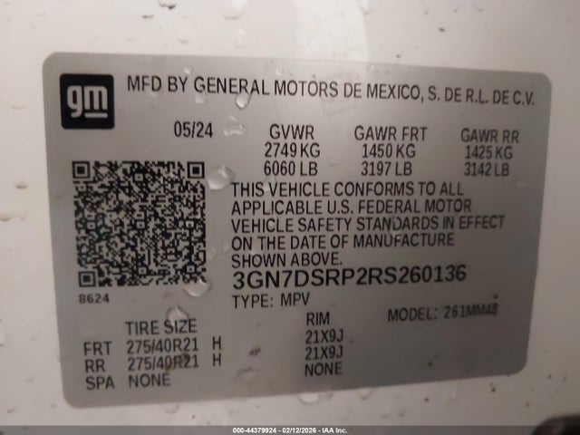 Продажа на аукционе авто 2024 Chevrolet Equinox Ev Rs, vin: 3GN7DSRP2RS260136, номер лота: 44379924