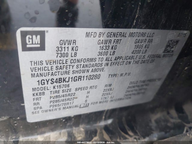2016 Cadillac Escalade Luxury Collection მანქანა იყიდება აუქციონზე, vin: 1GYS4BKJ1GR110280, აუქციონის ნომერი: 44379932