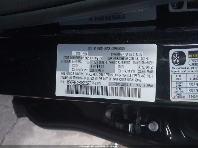 44379965 :رقم المزاد ، JM3KFBBL2S0623527 vin ، 2025 Mazda Cx-5 2.5 S Select مزاد بيع