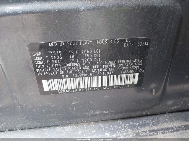 4S3BNAL65F3010045 Subaru Legacy 2.5i Limited