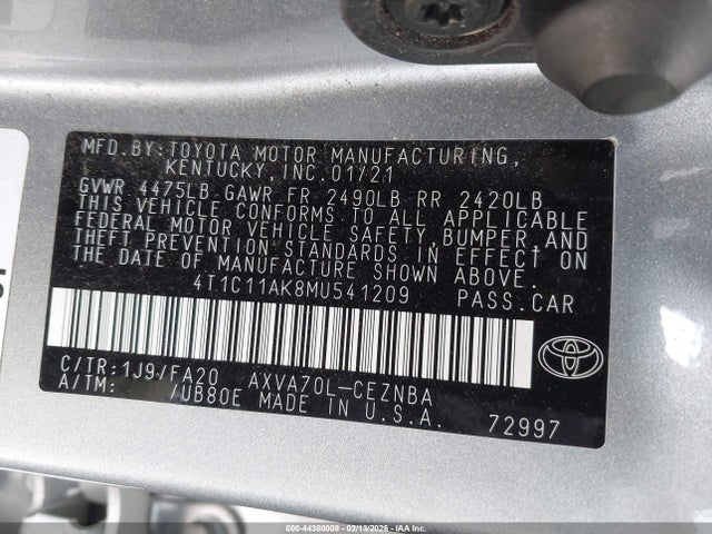 4T1C11AK8MU541209 Toyota CAMRY LE