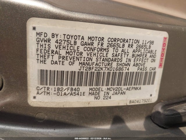 1999 TOYOTA CAMRY JT2BF22K7X0168674 Photo 8