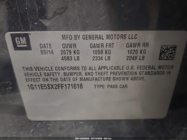 1G11E5SX2FF171618 Chevrolet Malibu 3lt