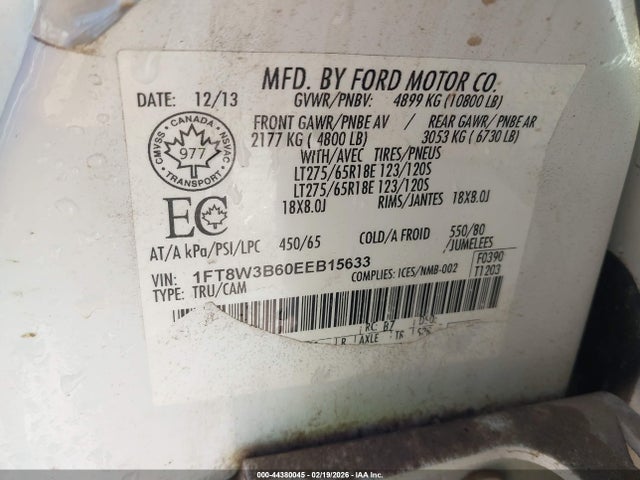 2014 Ford F-350 Xlt მანქანა იყიდება აუქციონზე, vin: 1FT8W3B60EEB15633, აუქციონის ნომერი: 44380045