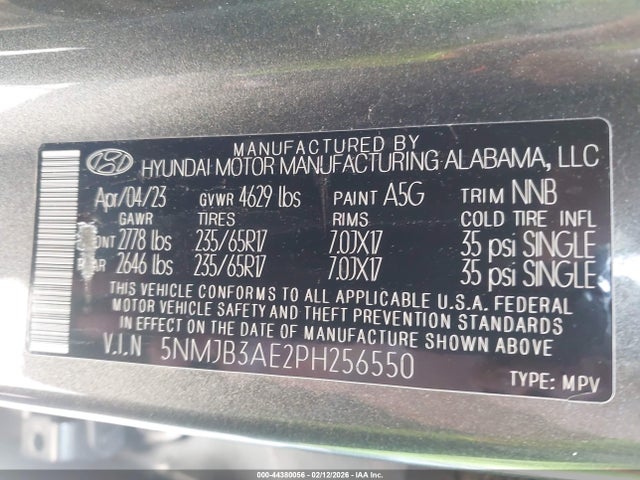 Продаж на аукціоні авто 2023 Hyundai Tucson Sel, vin: 5NMJB3AE2PH256550, номер лоту: 44380056