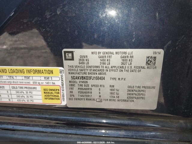44380069 :رقم المزاد ، 5GAKVBKD3FJ168404 vin ، 2015 Buick Enclave Leather مزاد بيع