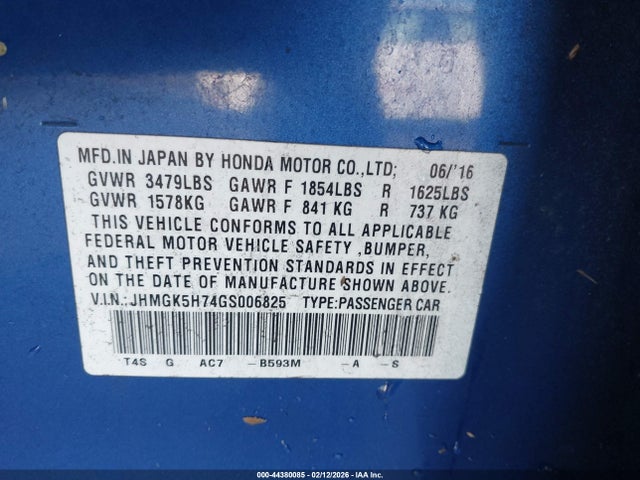 JHMGK5H74GS006825 Honda FIT EX