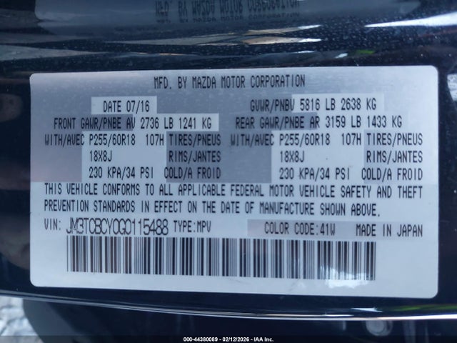 JM3TCBCY0G0115488 Mazda Cx-9 Touring