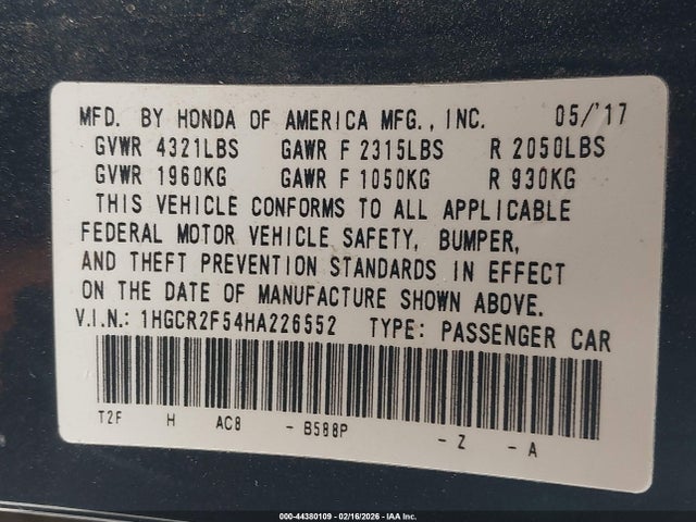 1HGCR2F54HA226552 Honda Accord Sport
