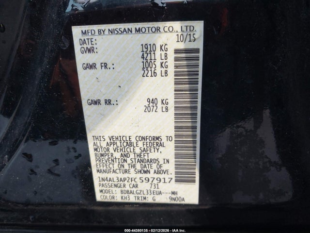 Nissan Altima 2.5 S 2015 1N4AL3AP2FC597917 Image 9