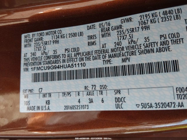 2017 FORD ESCAPE 1FMCU9G94HUA51110 Photo 8