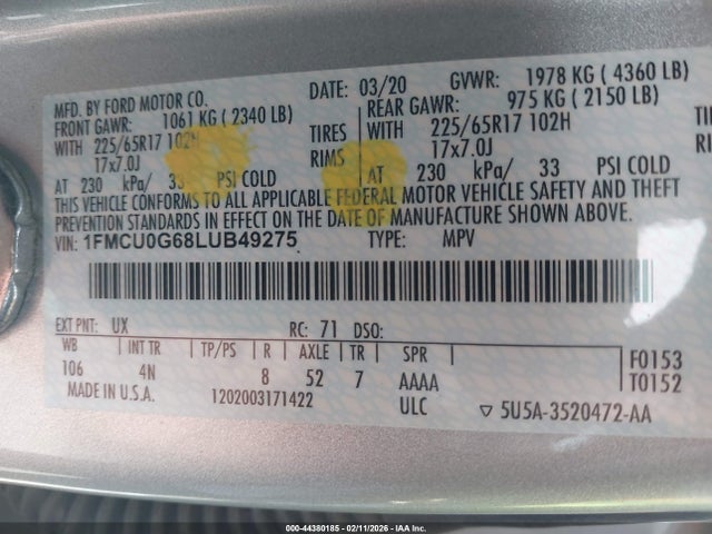 1FMCU0G68LUB49275 Ford ESCAPE SE