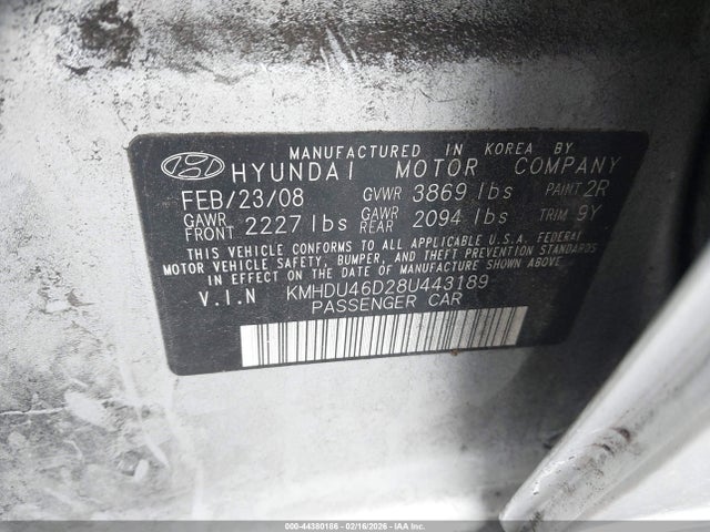 2008 HYUNDAI ELANTRA KMHDU46D28U443189 Photo 8