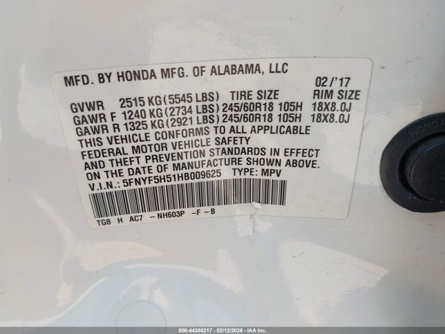 2017 HONDA PILOT 5FNYF5H51HB009625 Photo 8