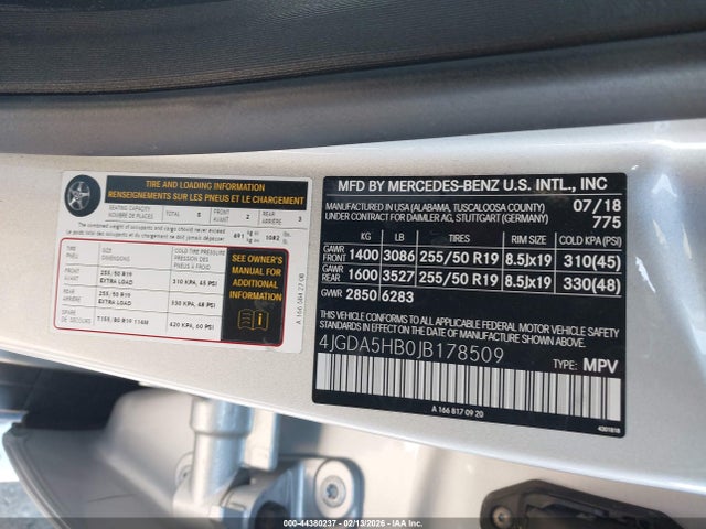 44380237 :رقم المزاد ، 4JGDA5HB0JB178509 vin ، 2018 Mercedes-benz Gle 350 4matic مزاد بيع