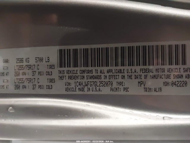 2016 Jeep Wrangler Unlimited Rubicon Hard Rock მანქანა იყიდება აუქციონზე, vin: 1C4HJWFG7GL252070, აუქციონის ნომერი: 44380281