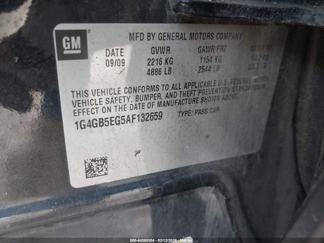 44380304 :رقم المزاد ، 1G4GB5EG5AF132659 vin ، 2010 Buick Lacrosse Cx مزاد بيع