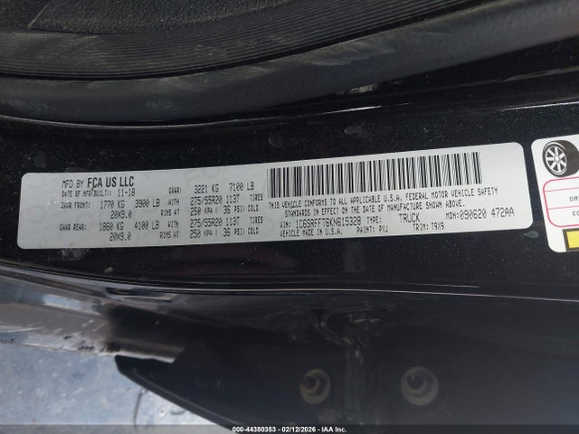 Продаж на аукціоні авто 2019 Ram 1500 Big Horn/lone Star  4x4 5'7 Box, vin: 1C6SRFFT6KN615328, номер лоту: 44380353