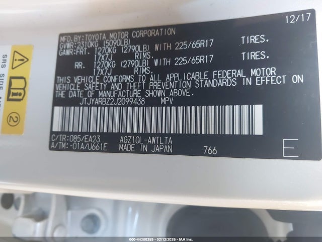 Aukcja sprzedaży 2018 Lexus Nx 300, vin: JTJYARBZ2J2099438, numer aukcji: 44380359