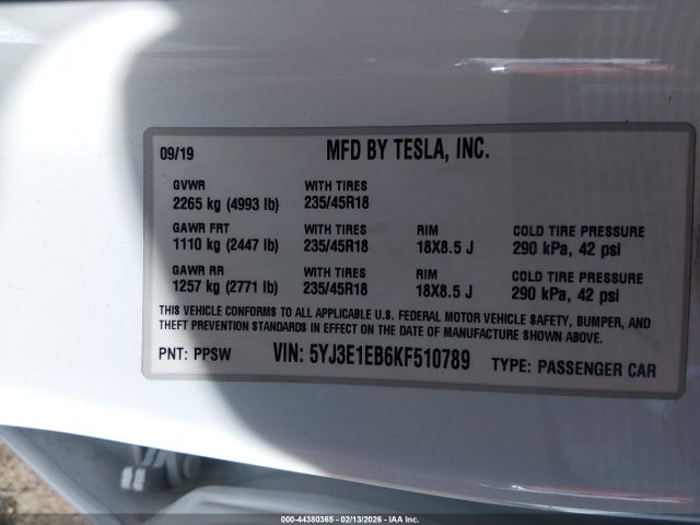 Продаж на аукціоні авто 2019 Tesla Model 3 Long Range/performance, vin: 5YJ3E1EB6KF510789, номер лоту: 44380365