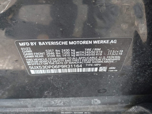 Aukcja sprzedaży 2023 Bmw X3 Xdrive30i, vin: 5UX53DP06P9R31164, numer aukcji: 44380371