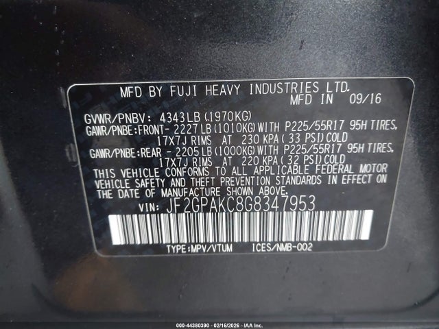 Продаж на аукціоні авто 2016 Subaru Crosstrek 2.0i Limited, vin: JF2GPAKC8G8347953, номер лоту: 44380390
