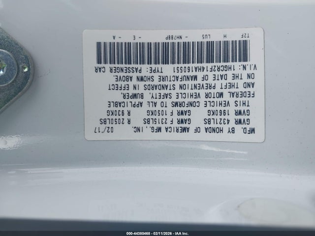 1HGCR2F14HA160551 Honda Accord Sport Se