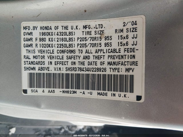 2004 HONDA CR-V SHSRD78434U228926 Photo 8