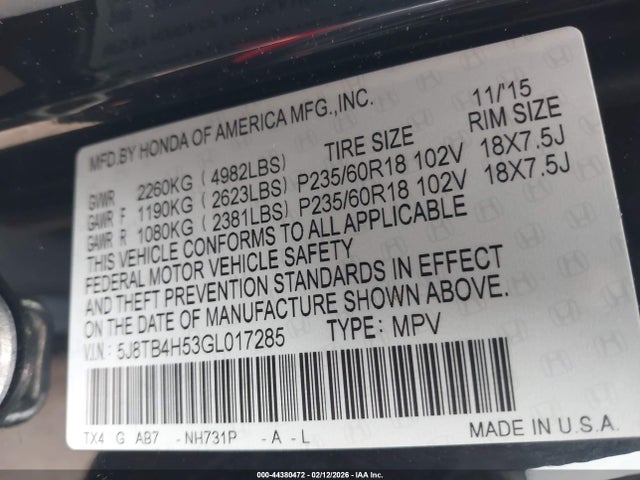 2016 ACURA RDX 5J8TB4H53GL017285 Photo 8