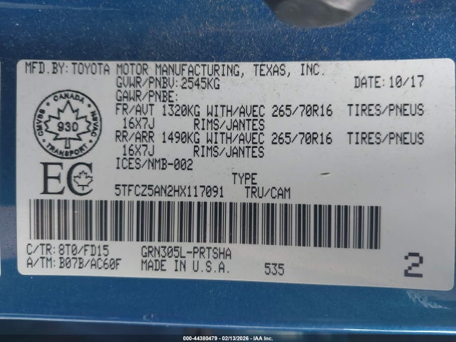 5TFCZ5AN2HX117091 Toyota Tacoma Sr5/trd Off Road/trd Sport
