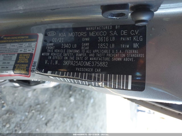 Продаж на аукціоні авто 2021 Kia Rio 5-door S, vin: 3KPA25AD0ME375882, номер лоту: 44380570
