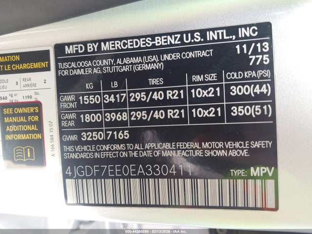 2014 Mercedes-benz Gl 63 Amg 4matic მანქანა იყიდება აუქციონზე, vin: 4JGDF7EE0EA330411, აუქციონის ნომერი: 44380590