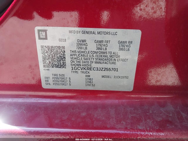 1GCVKREC3JZ255701 Chevrolet Silverado 1500 1lt