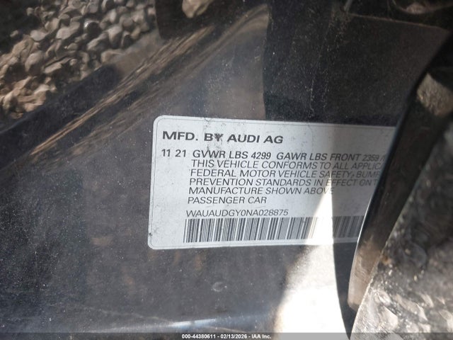 44380611 :رقم المزاد ، WAUAUDGY0NA028875 vin ، 2022 Audi A3 Premium 40 Tfsi Front-wheel Drive S Tronic مزاد بيع