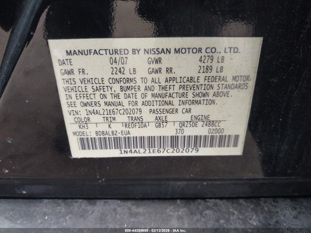 2007 NISSAN ALTIMA 1N4AL21E67C202079 Photo 8
