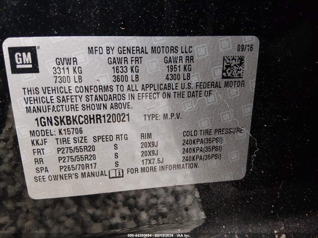 1GNSKBKC8HR120021 Chevrolet Tahoe Lt