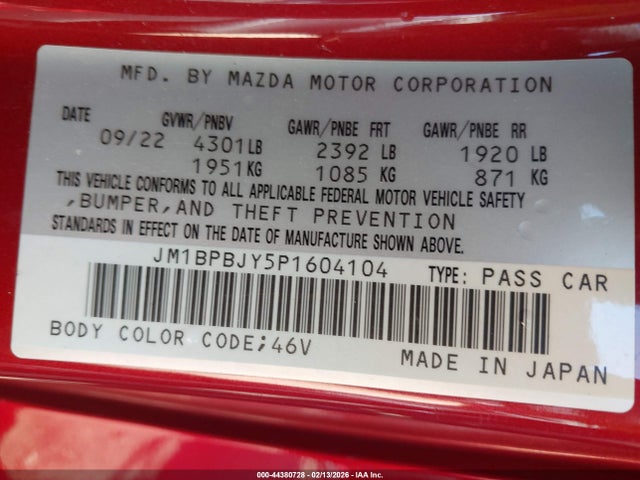 Auction sale of the 2023 Mazda Mazda3 2.5 Turbo, vin: JM1BPBJY5P1604104, lot number: 44380728
