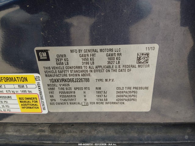 Aukcja sprzedaży 2014 Gmc Acadia Slt-1, vin: 1GKKVRKD6EJ226788, numer aukcji: 44380731