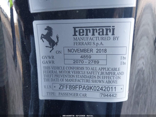 2019 FERRARI PORTOFINO ZFF89FPA9K0242011 Photo 8
