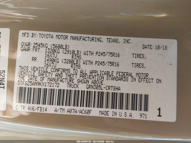 5TFSZ5AN9KX172172 Toyota Tacoma Sr V6