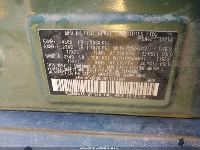 4S4BRBDC0E3261984 Subaru Outback 2.5i Premium