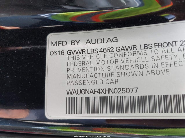 Продаж на аукціоні авто 2017 Audi A4 2.0t Premium, vin: WAUGNAF4XHN025077, номер лоту: 44380750