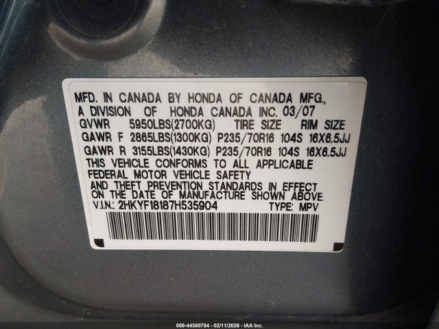 2007 HONDA PILOT 2HKYF18187H535904 Photo 8