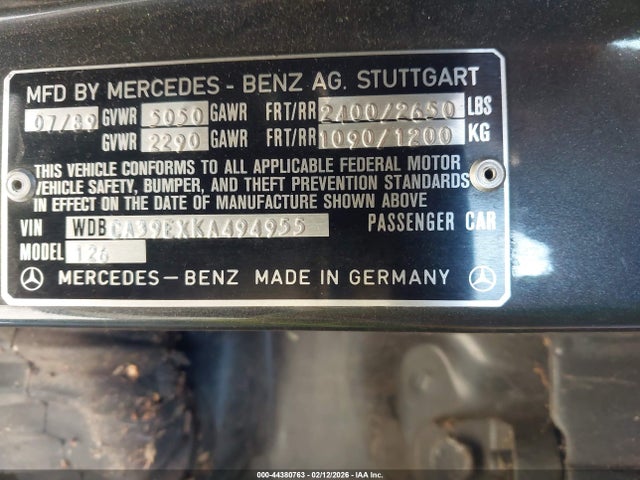 1989 MERCEDES-BENZ 560 WDBCA39EXKA494955 Photo 8