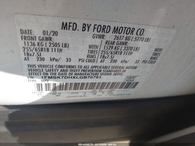 1FMSK7DHXLGB76783 Ford EXPLORER XLT
