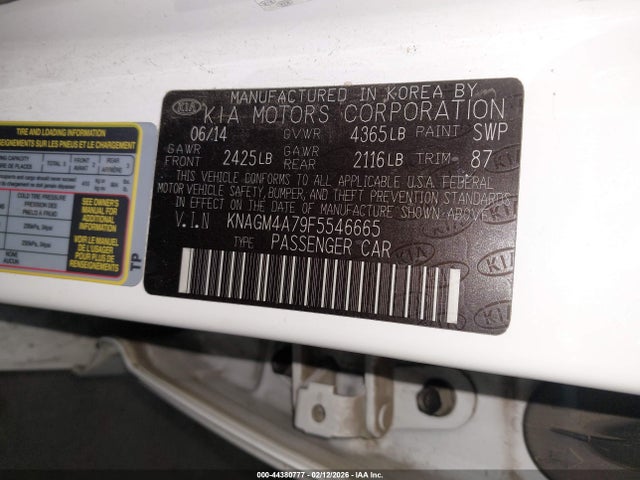 KNAGM4A79F5546665 KIA Optima Lx